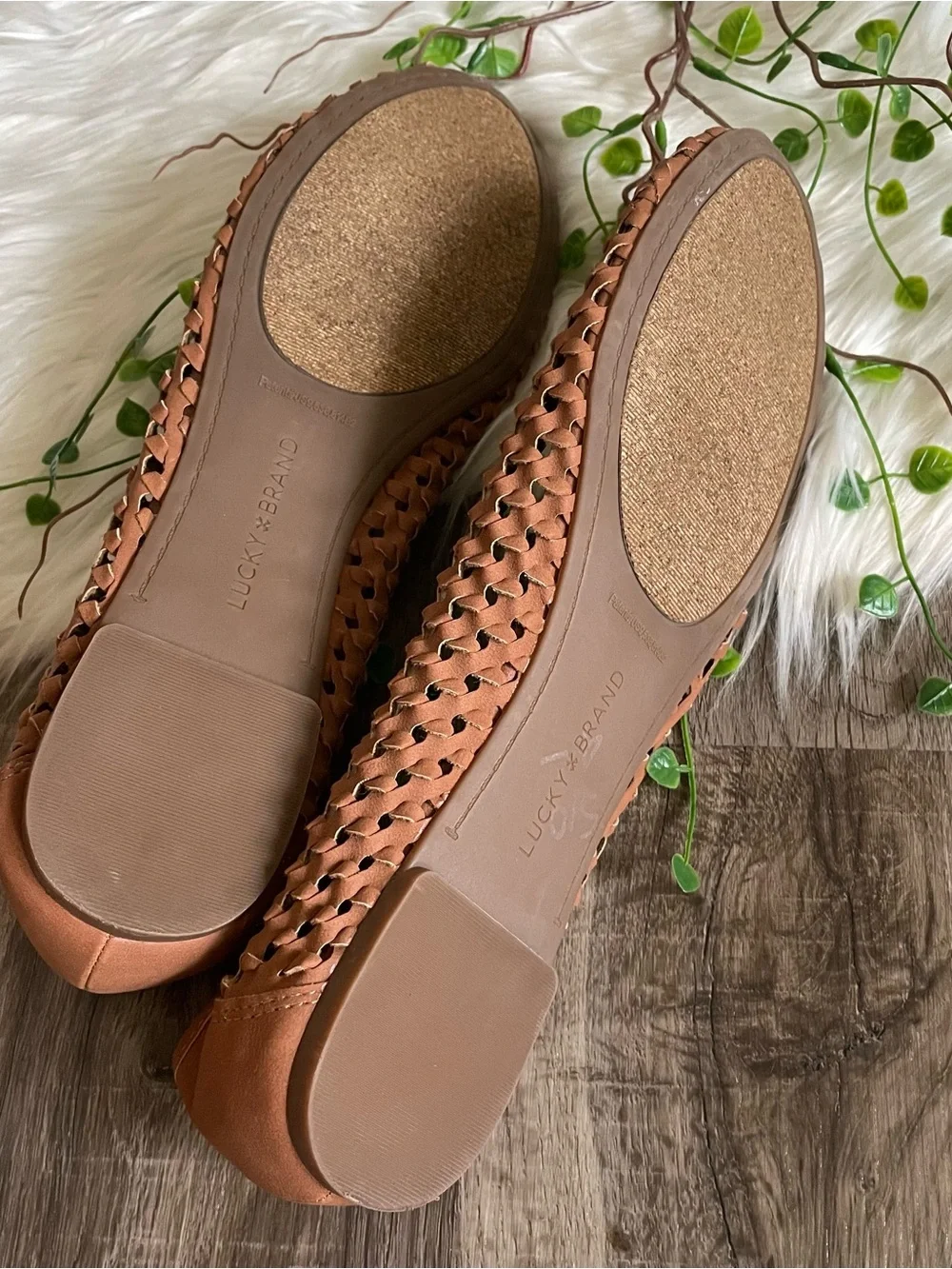 Lucky Brand Eisadora Woven Ballet Flats Camel Tan Brown Size 10 M Vegan